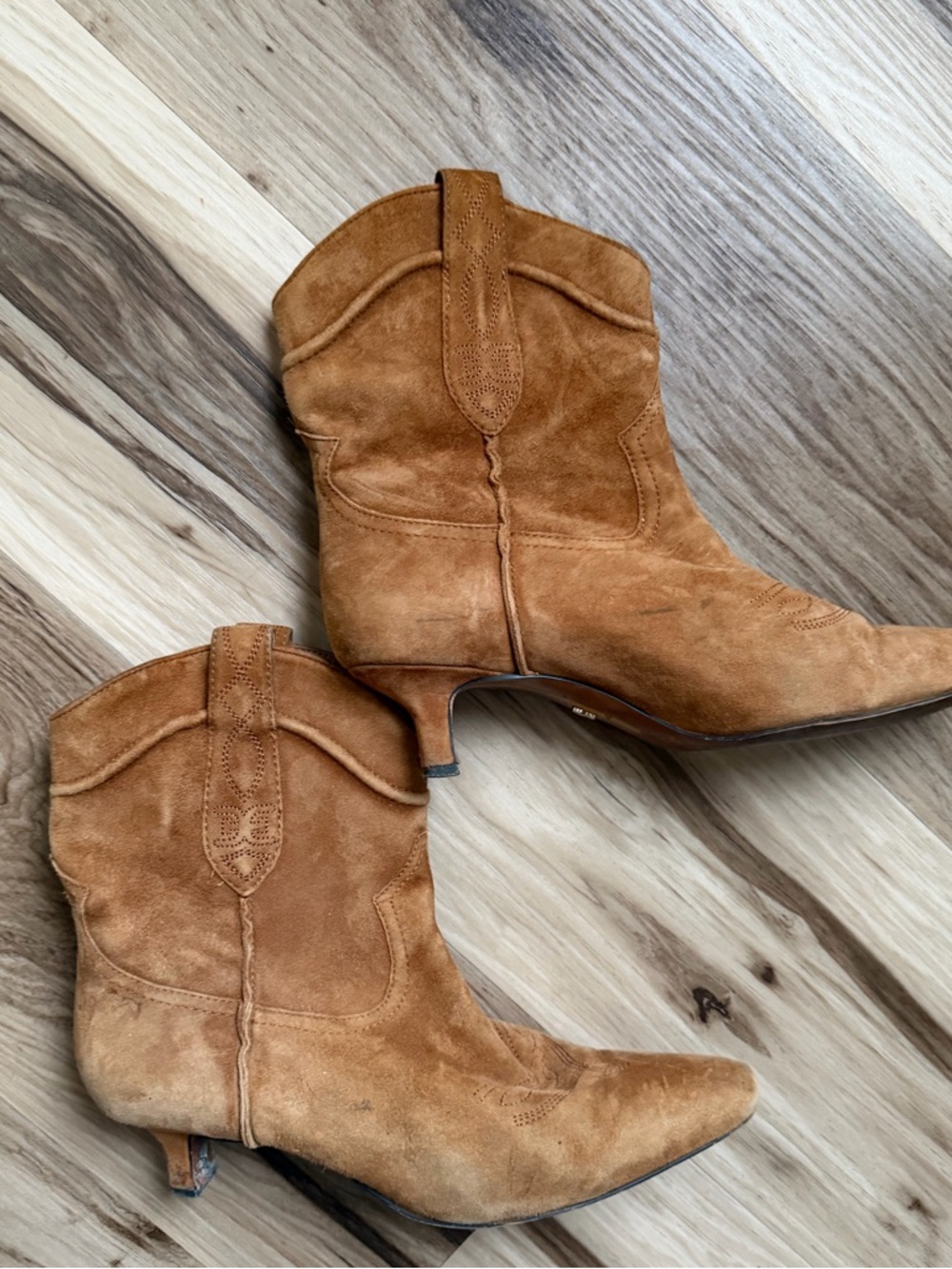 Sam Edelman Tan Suede Western Kitten Heel Ankle Boots
